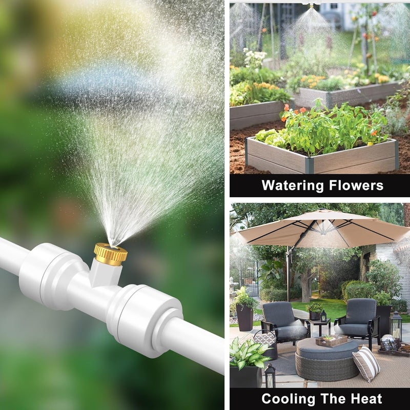 Misigo Misting Systems White, Outside Patio Misters, 100FT Misting Cooling System+30 Brass Mister System+2 PE Antioxidant Adapters 3/4"+2 Tee Adapters+2 90 Degree Elbows for Pasture&Garden&Gazebo (White) - Image 5